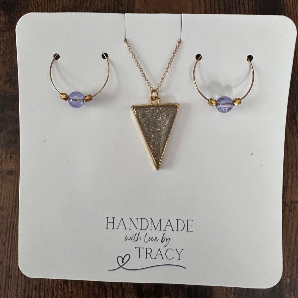 New Handmade Hoop Earrings & Triangle-Shaped Necklace
